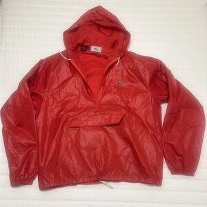 IZOD Lacoste Pullover Jacket 80s Mens Large Hooded Red Windbreaker Vintage Rare